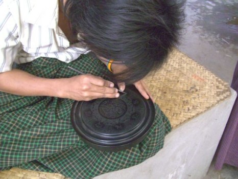 Carving Lacquer Ware in Myanmar