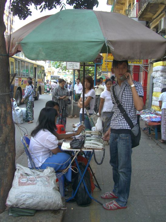 Outdoor telephone stand in Yangon